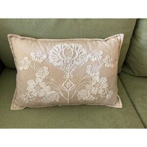 Embroidered neutral tan beige throw pillow decorative 8x12" minimalist